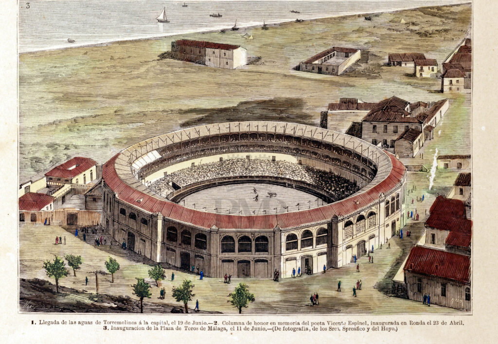 Grabado de la inauguración de la plaza de toros de Malaga, agosto 1876 Rev. Ilustración Española y Americana.
Colección de grabados RMR