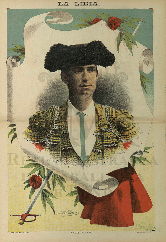 Retrato de Ángel Pastor, torero del siglo XIX, en cromolitografía de la revista La Lidia (1889)